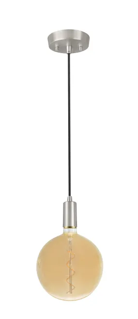 # 79009-11, One-Light Hanging Socket Pendant Fixture in Satin Nickel Finish with G200 Vintage Edison Decorative LED Amber Light Bulb