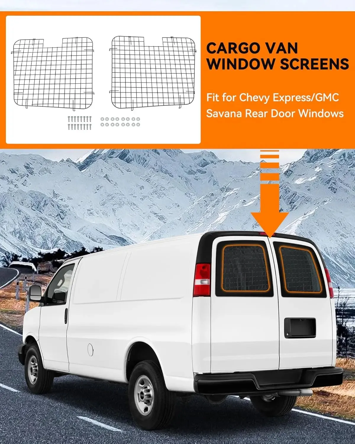 2Pcs Rear Security Window Screens for Chevy Express/GMC Savana
