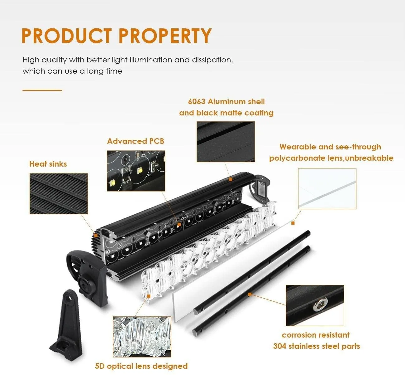 5D Series 22 Inch/32 Inch/42 Inch/50 Inch/52 Inch Combo Beam Straight/Curved Double Row LED Light Bar