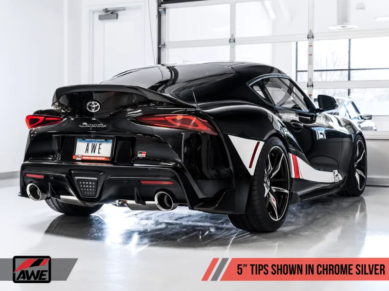 AWE Non-Resonated Touring Edition Exhaust - 5" Chrome Silver Tips | 2020  Toyota GR Supra A90
