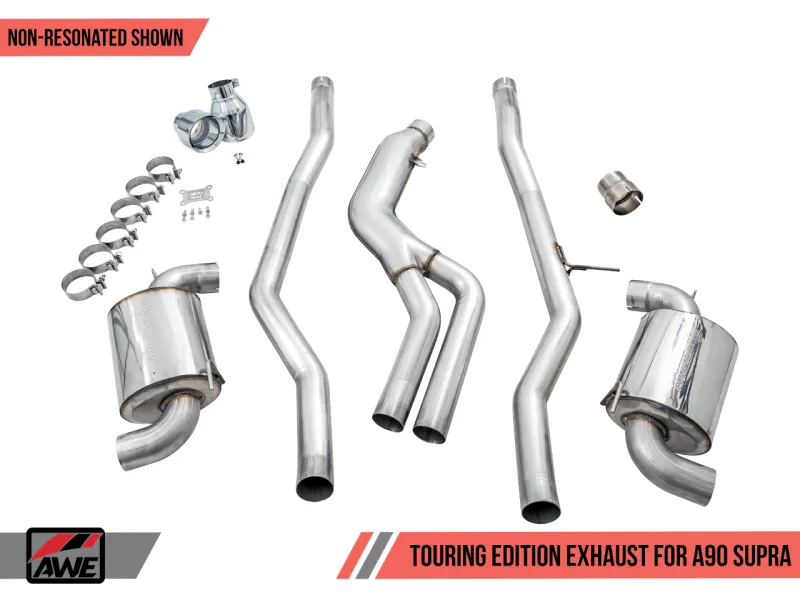 AWE Non-Resonated Touring Edition Exhaust - 5" Chrome Silver Tips | 2020  Toyota GR Supra A90