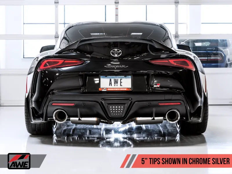 AWE Non-Resonated Touring Edition Exhaust - 5" Chrome Silver Tips | 2020  Toyota GR Supra A90
