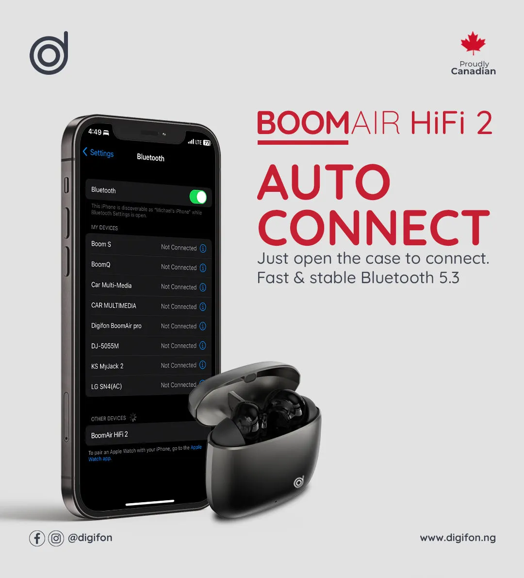 BoomAir HiFi2 TWS Environmental Noise Cancelling Earbuds - digifon