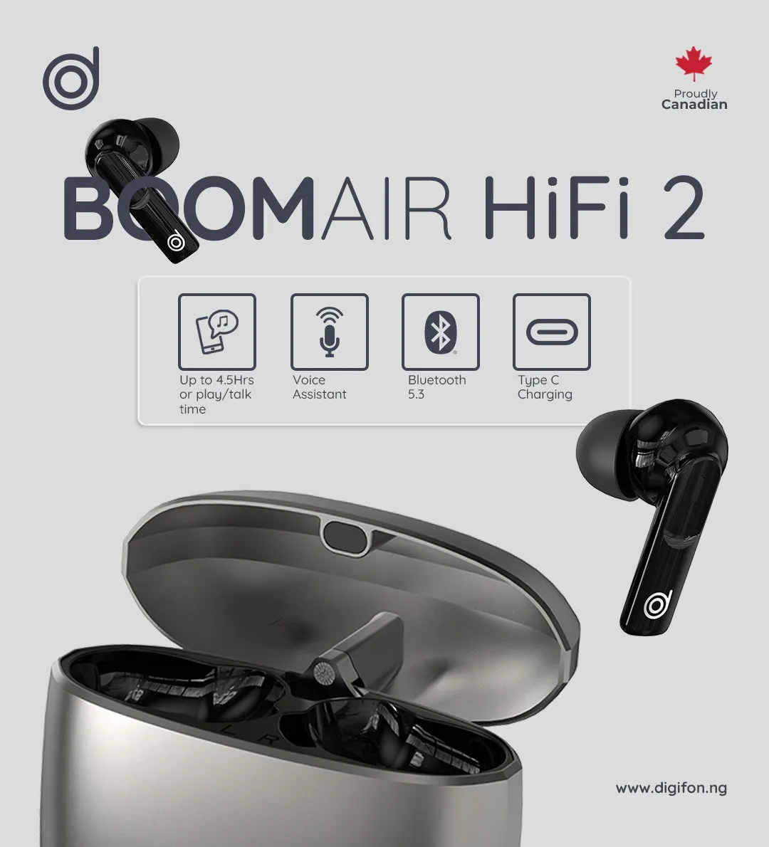 BoomAir HiFi2 TWS Environmental Noise Cancelling Earbuds - digifon
