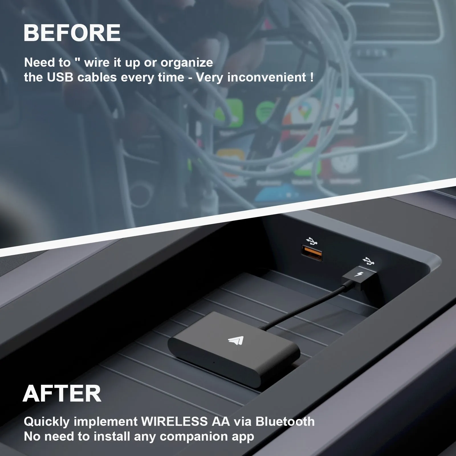 Car Wireless Adapter Compatible for Carplay Android Mobile Phone
