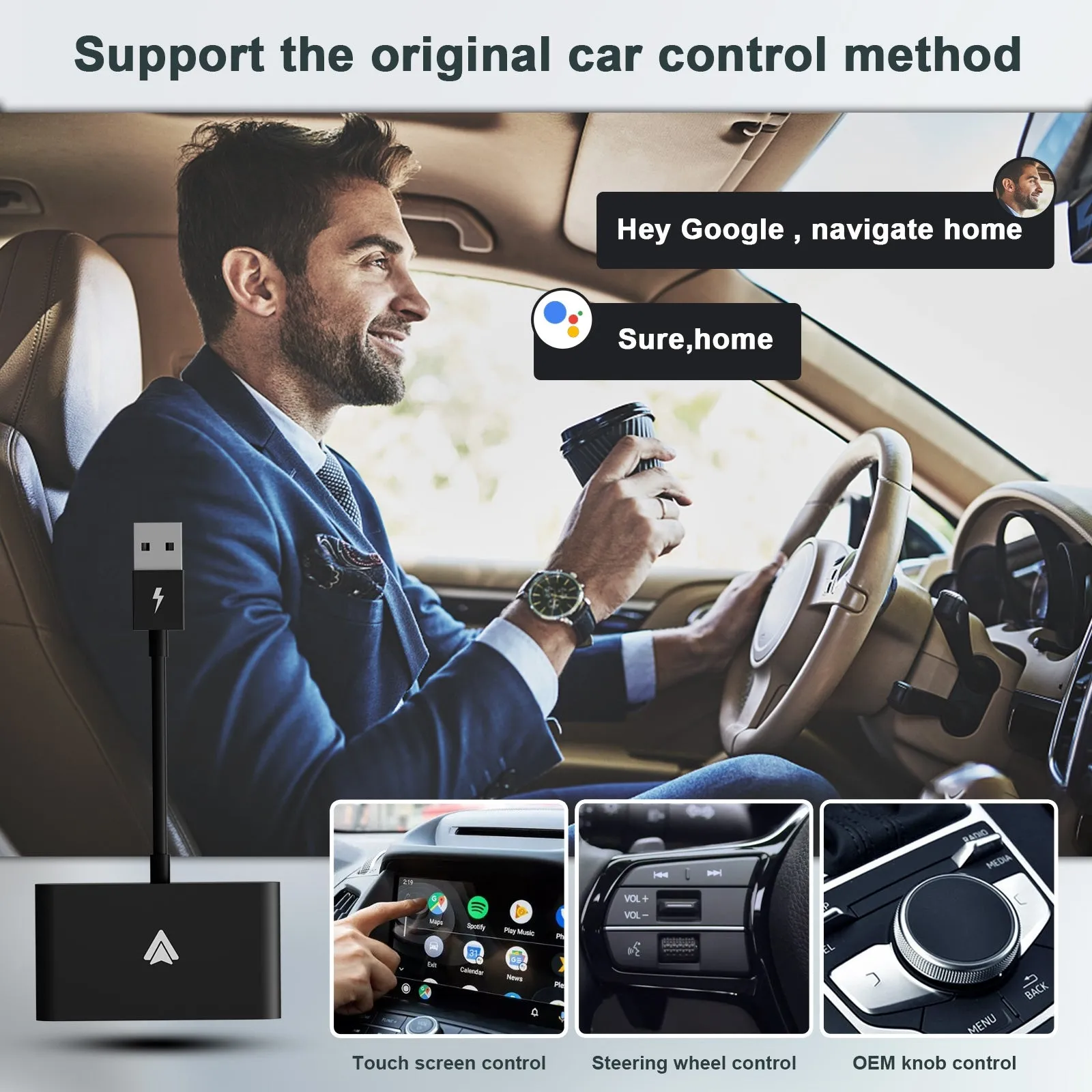 Car Wireless Adapter Compatible for Carplay Android Mobile Phone
