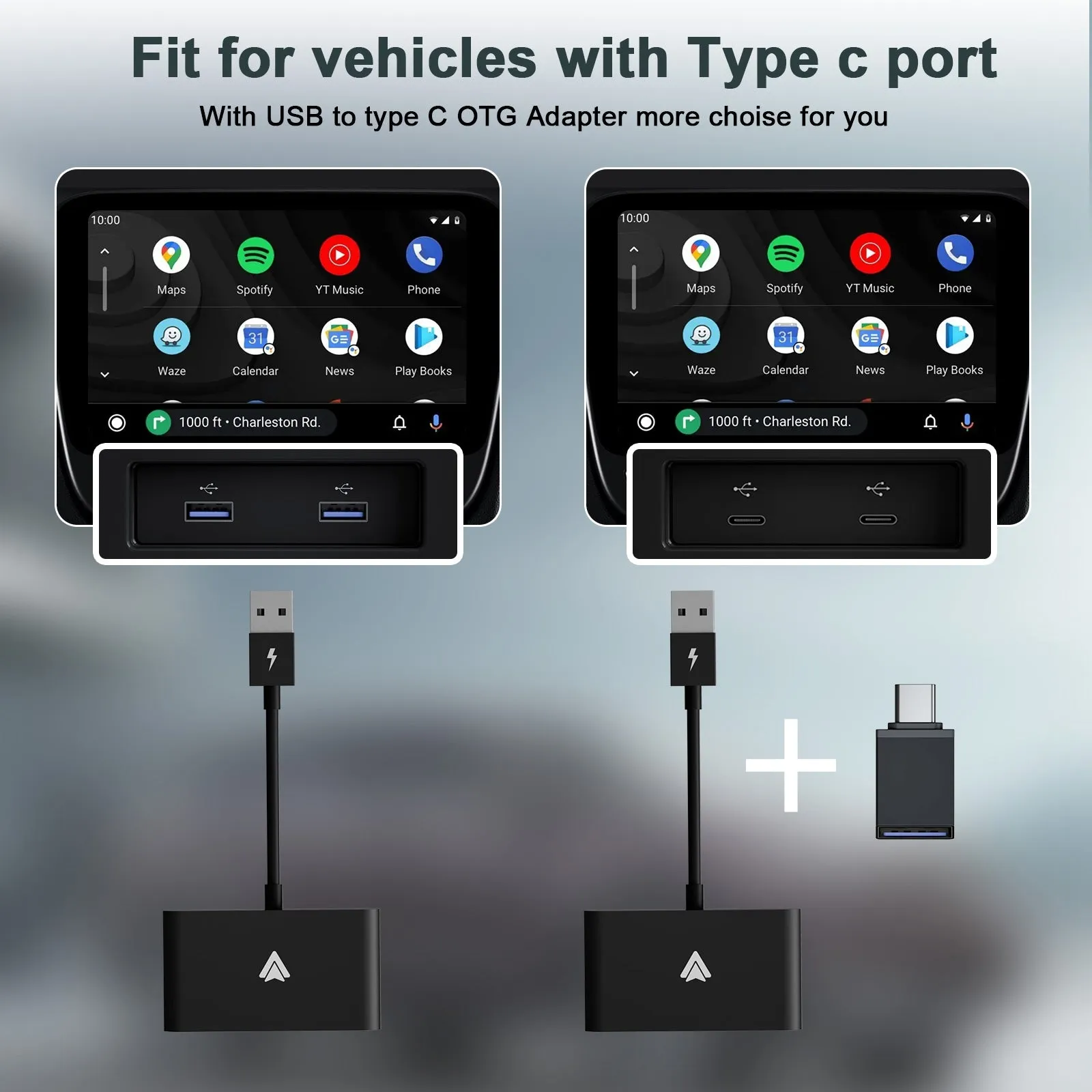 Car Wireless Adapter Compatible for Carplay Android Mobile Phone