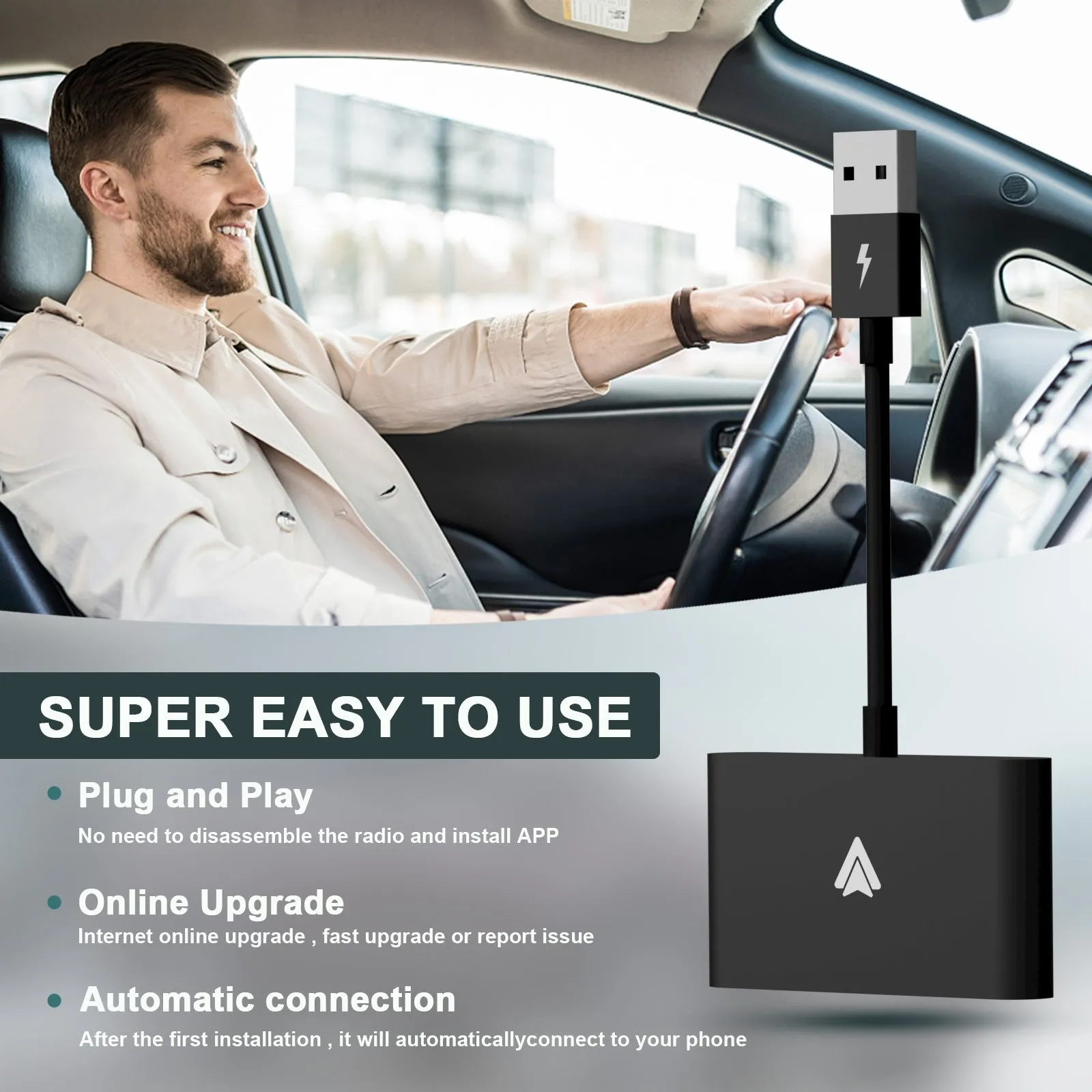 Car Wireless Adapter Compatible for Carplay Android Mobile Phone
