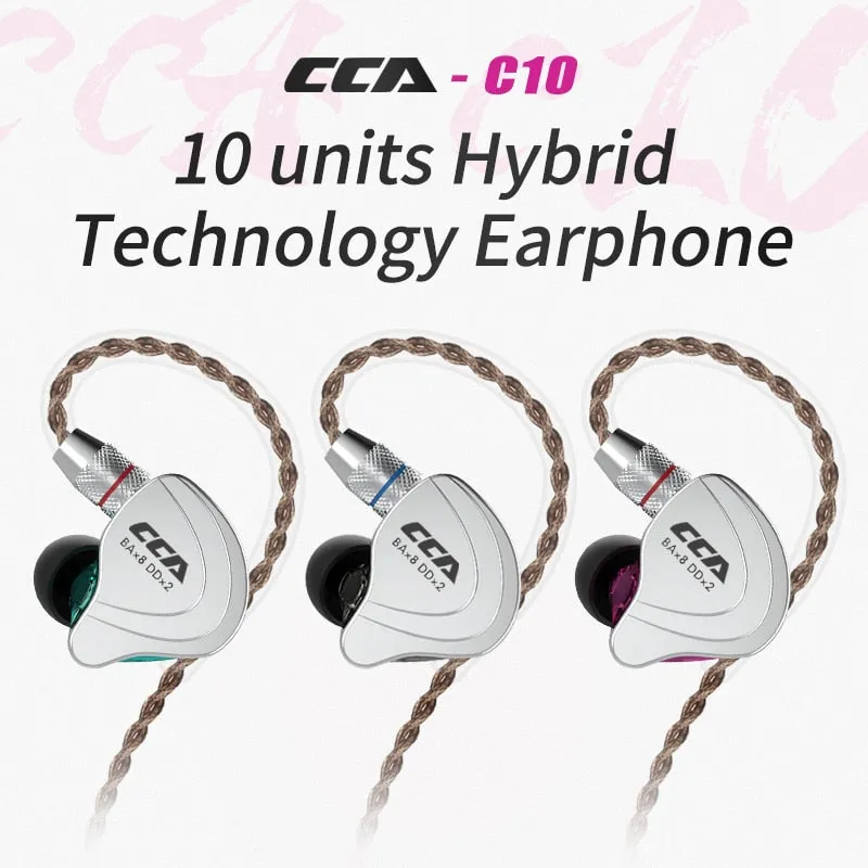 CCA C10 Headphones 4BA 1DD Hybrid Technology HiFi In Ear Music DJ Gamer Sport Earphone Active Noice Cancelling Monitor Headset