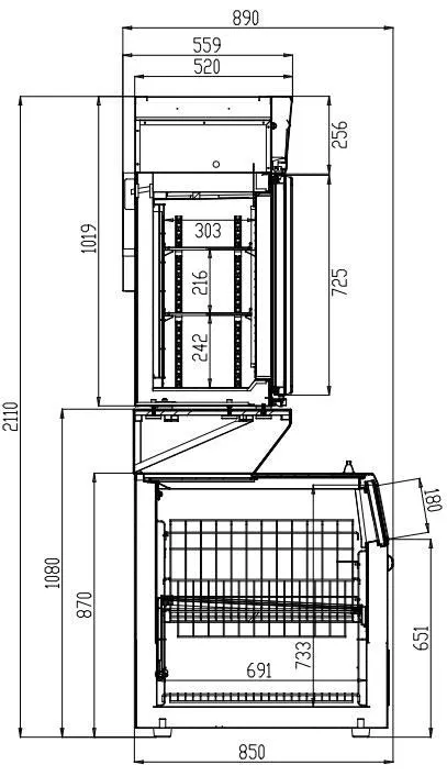 Combisteel Supermarket 2 Door Wall Chiller Fridge With Under Freezer - 7455.2510