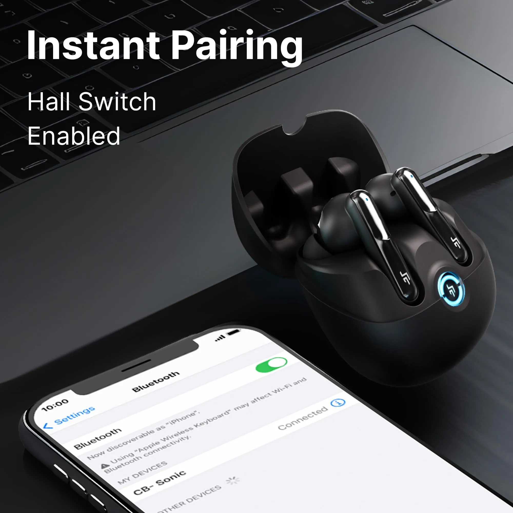 CrossBeats Sonic 3 TWS Ear buds 30dB Hybrid ANC Bluetooth Earphones 40ms Low Latency Gaming buds with Quad Mics 60hr Playtime 13mm Graphene Drivers IPX5 Rating Fast Charge