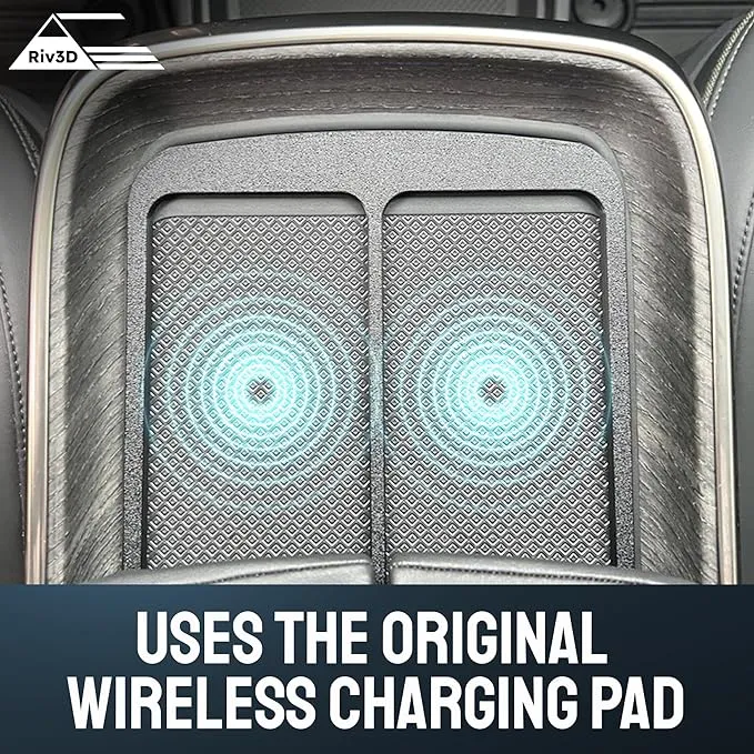 Double Cell Phone Holder for Rivian R1T & R1S - Charge Two Phones with Original Wireless Charging. Simple Installation, No Sliding