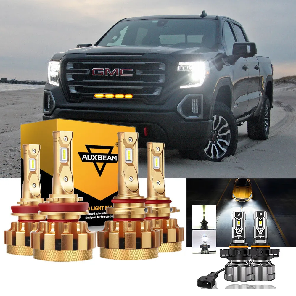 For 2007-2008 GMC Sierra 1500 (Denali SLE SLT WT) F-16 Plus Series Built-in Canbus Automotive Grade 14000LM LED Light Bulbs High Low Beam Bundle