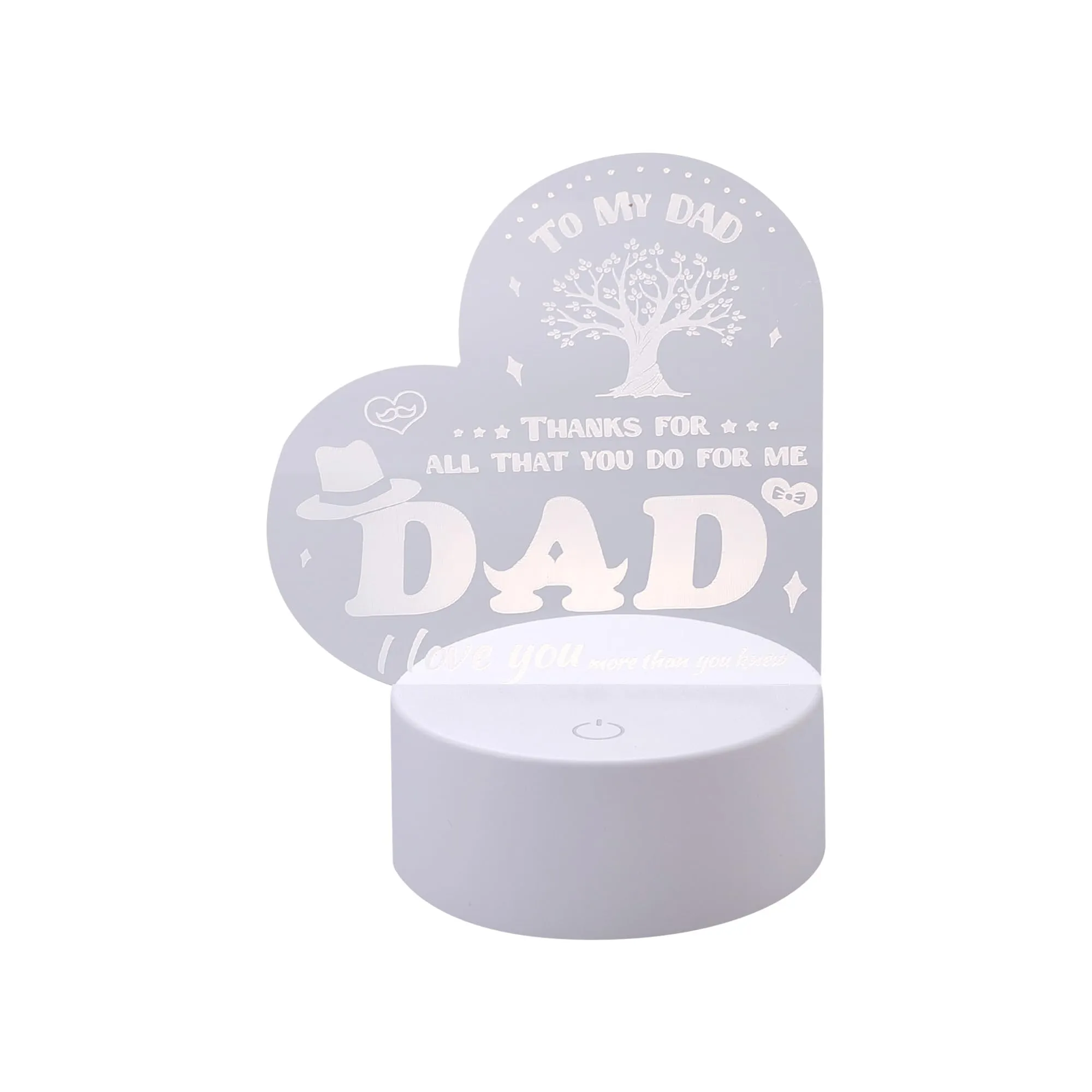 Gleevers Acrylic Plaque with Stand LED Light|Birth Day Christmas Special Occasion|Gift for Dad Grand Father Father's Day|Heart Shaped Engraved Night Light|Best Birthday Gift for Dad|1 Pack.