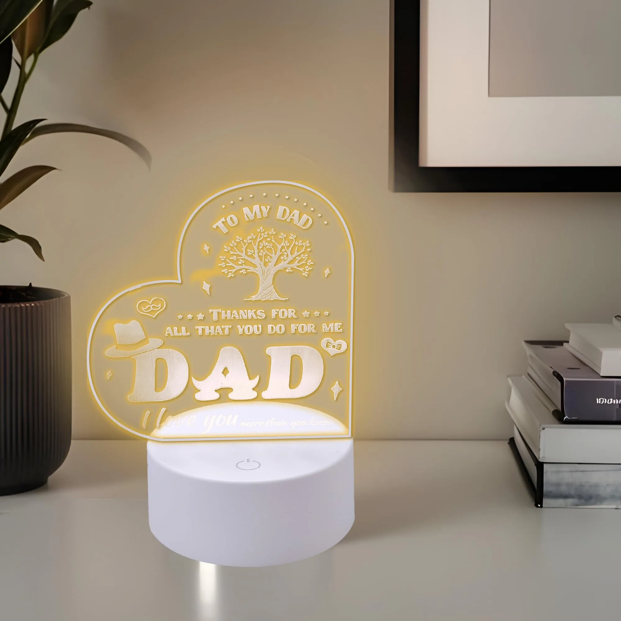 Gleevers Acrylic Plaque with Stand LED Light|Birth Day Christmas Special Occasion|Gift for Dad Grand Father Father's Day|Heart Shaped Engraved Night Light|Best Birthday Gift for Dad|1 Pack.