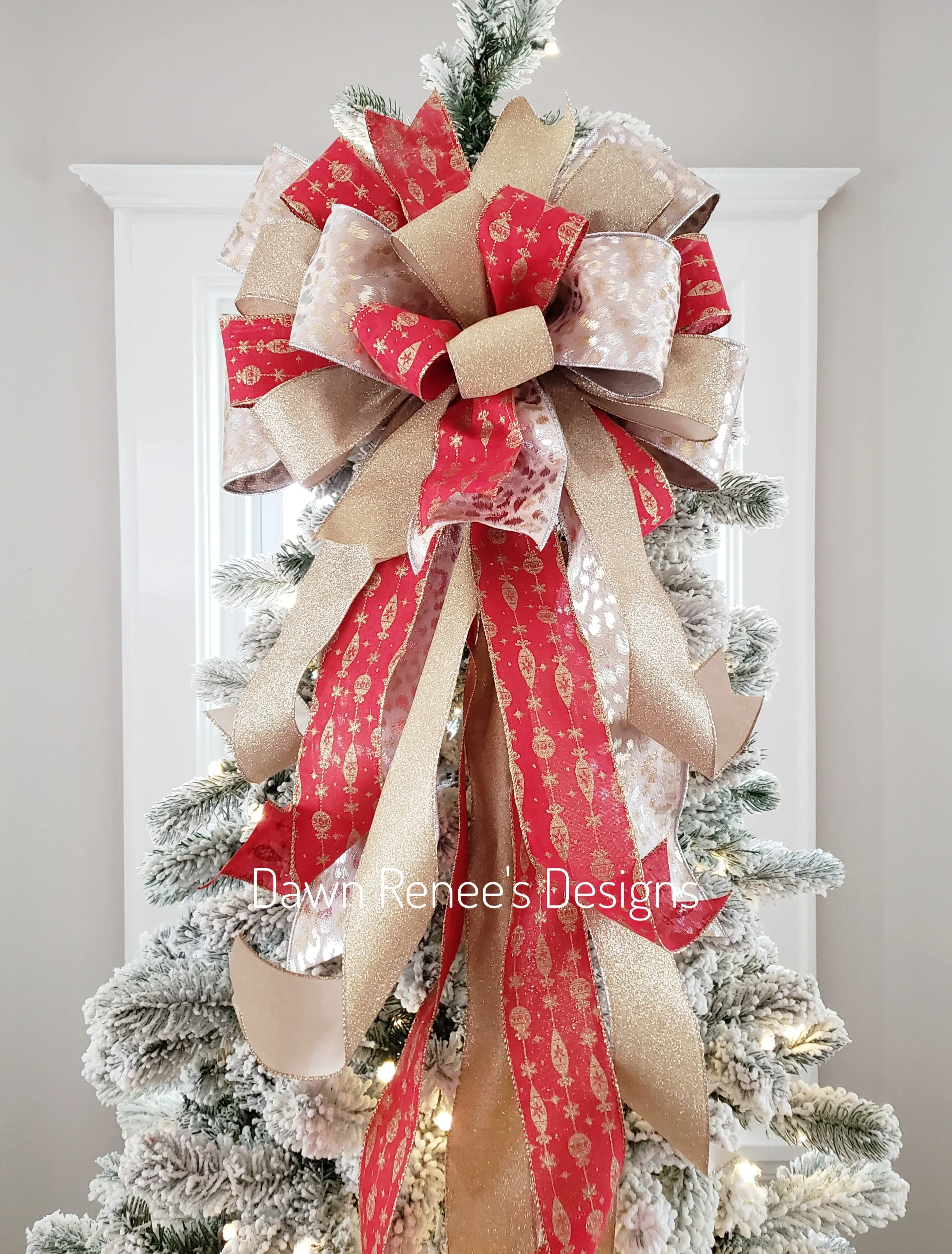 Gold Cheetah Red Ornament Christmas Tree Bow