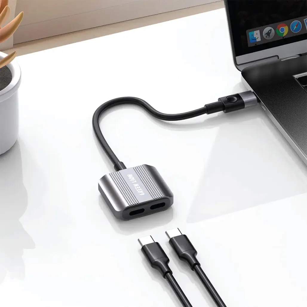 Green Lion 2-in-1 Type-C Splitter Adapter – Dual Type-C Ports for Charging and Audio – Gray