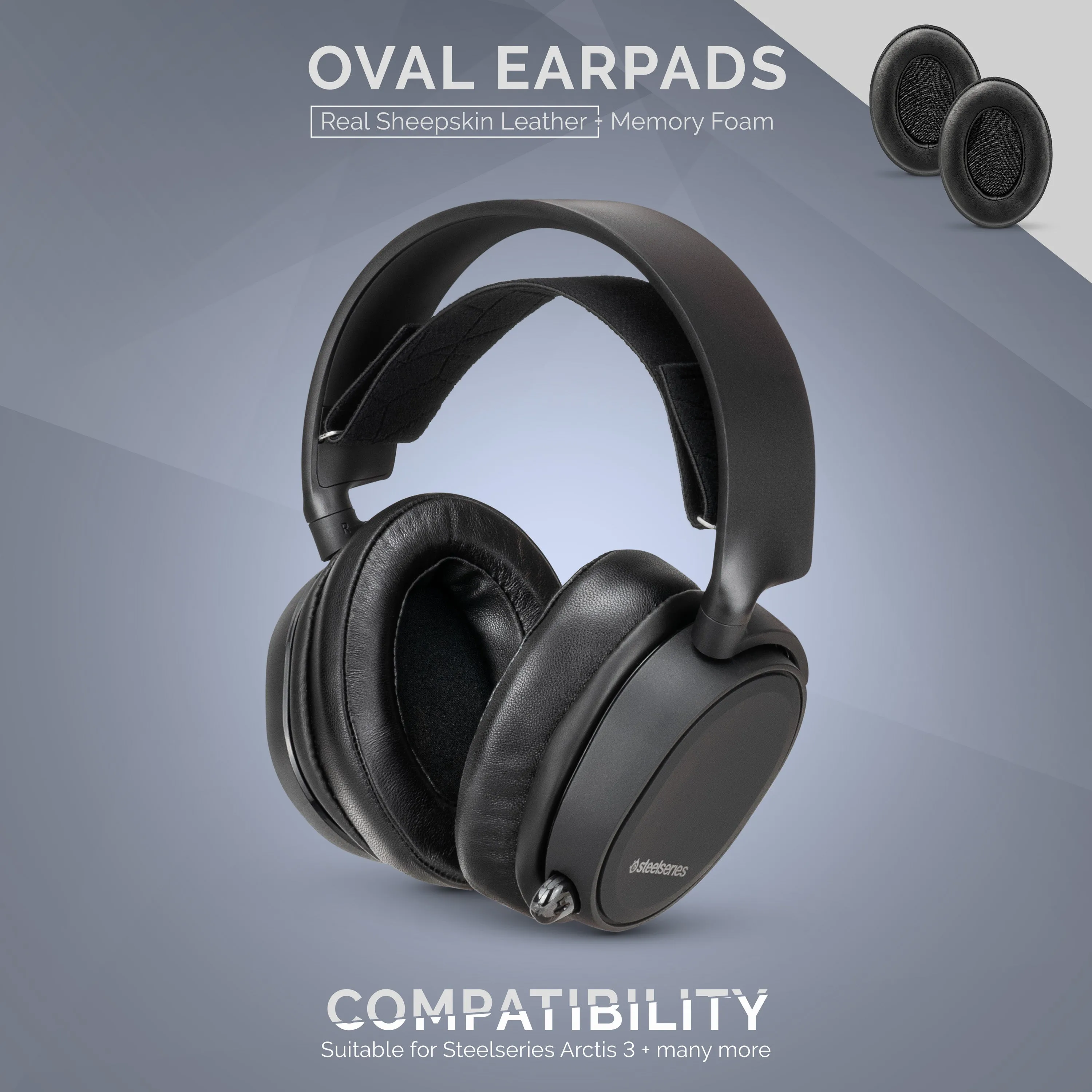 Headphone Memory Foam Earpads - Oval  - Sheepskin Leather