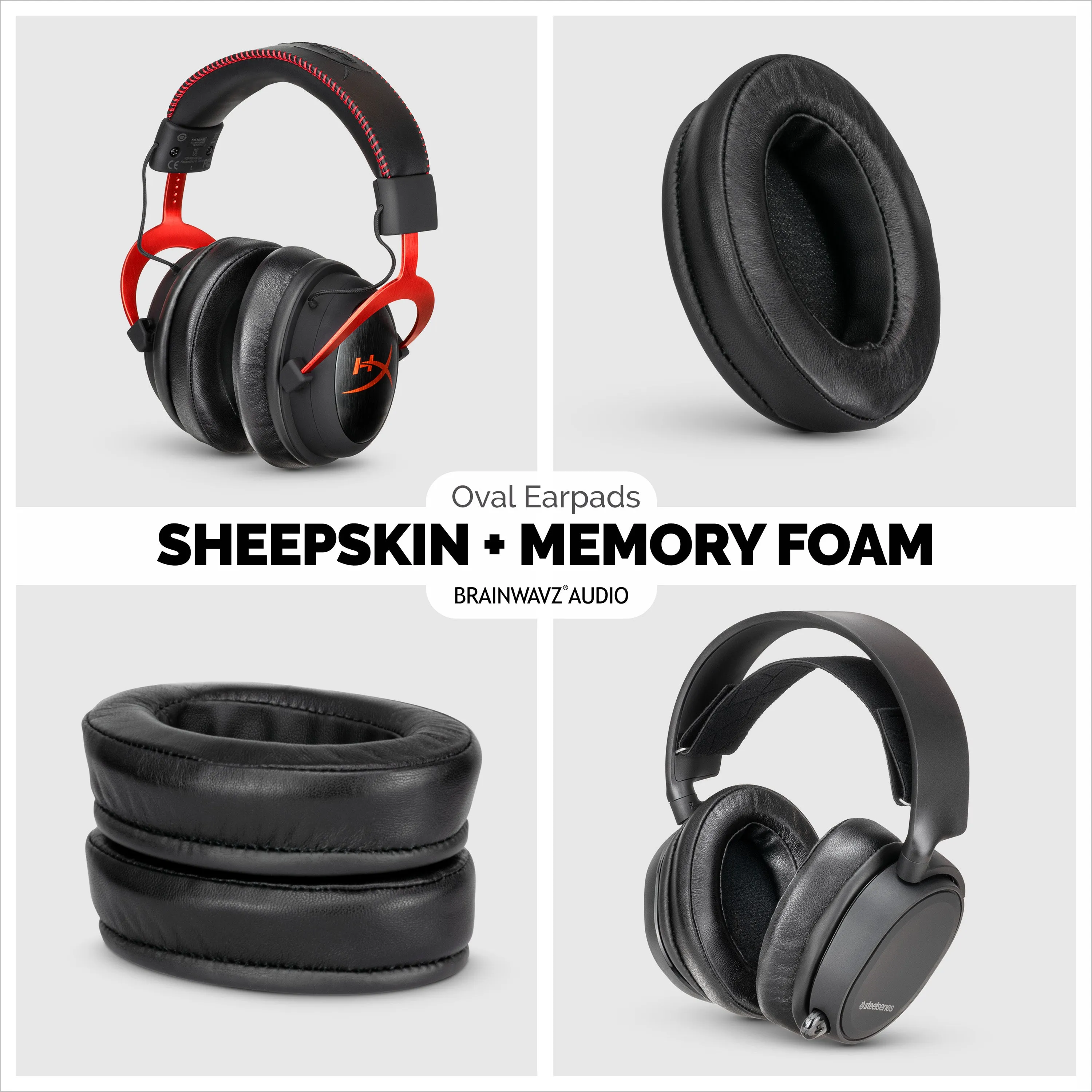 Headphone Memory Foam Earpads - Oval  - Sheepskin Leather
