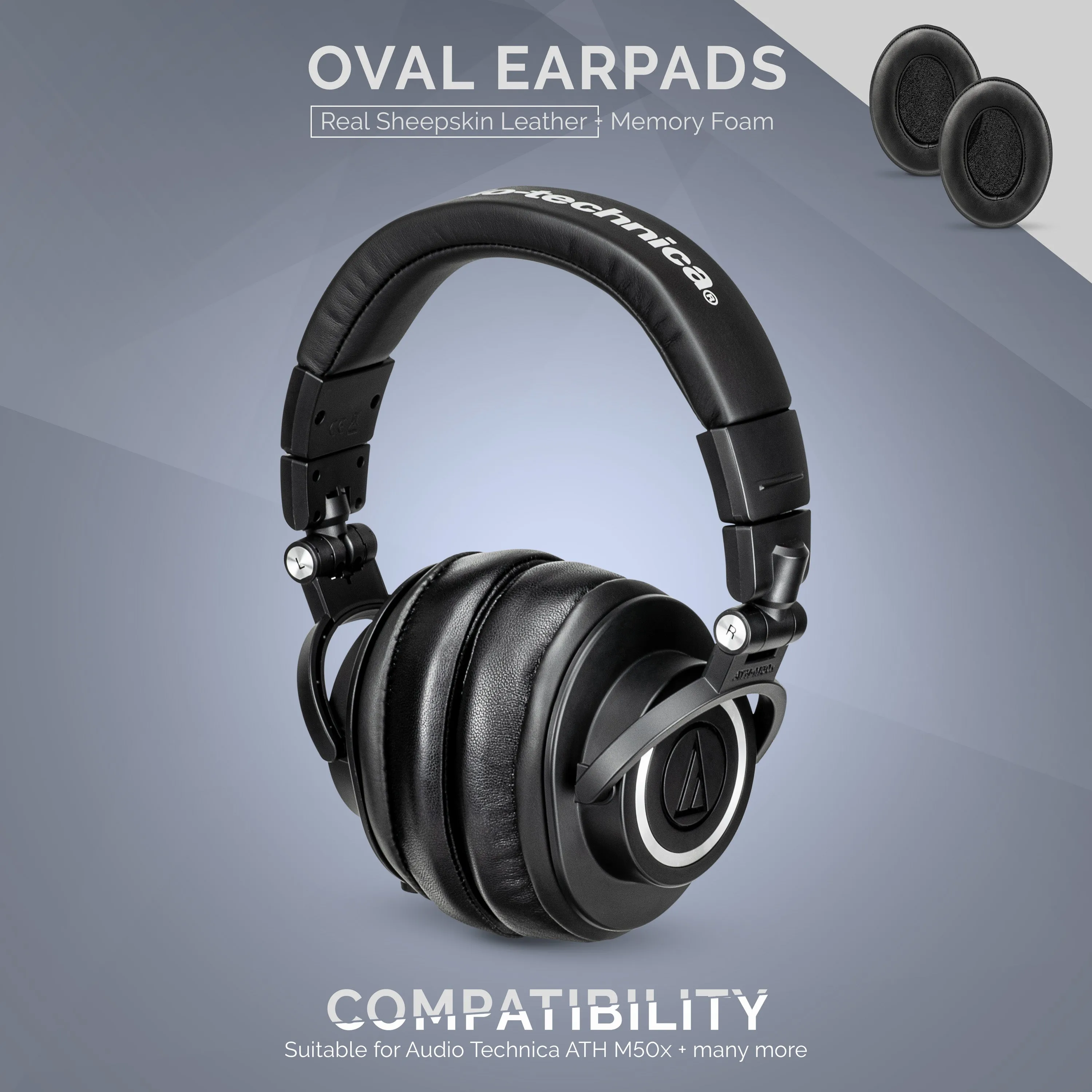 Headphone Memory Foam Earpads - Oval  - Sheepskin Leather