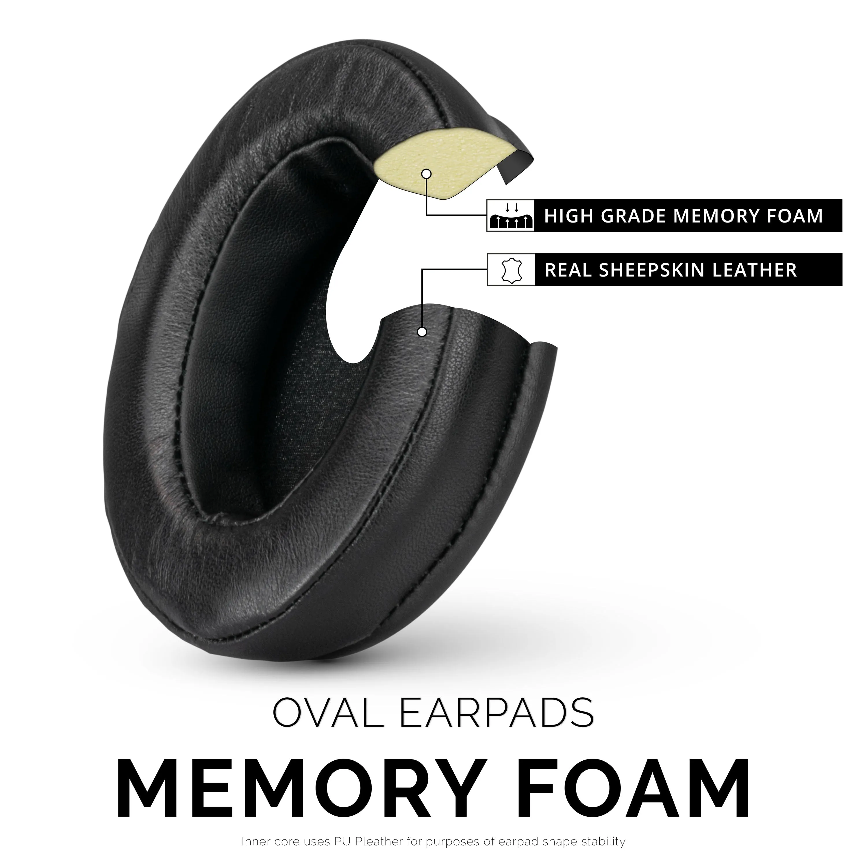 Headphone Memory Foam Earpads - Oval  - Sheepskin Leather