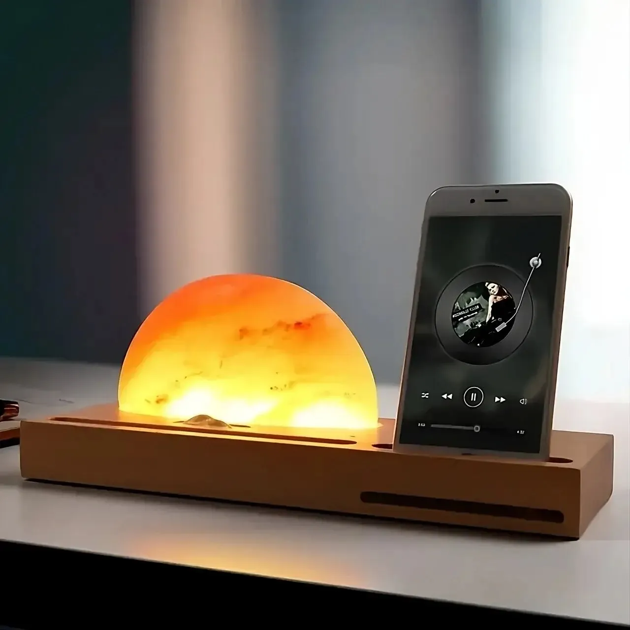 Himalayan LED Salt Lamp with Wireless Charging and Stand