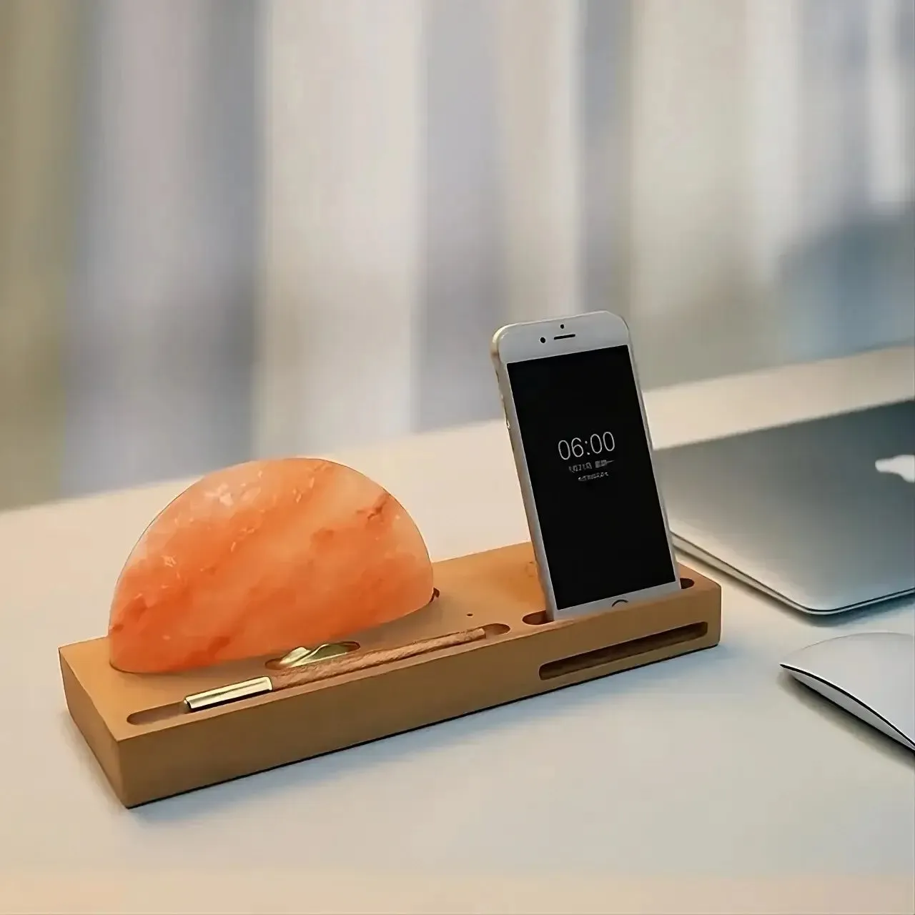 Himalayan LED Salt Lamp with Wireless Charging and Stand