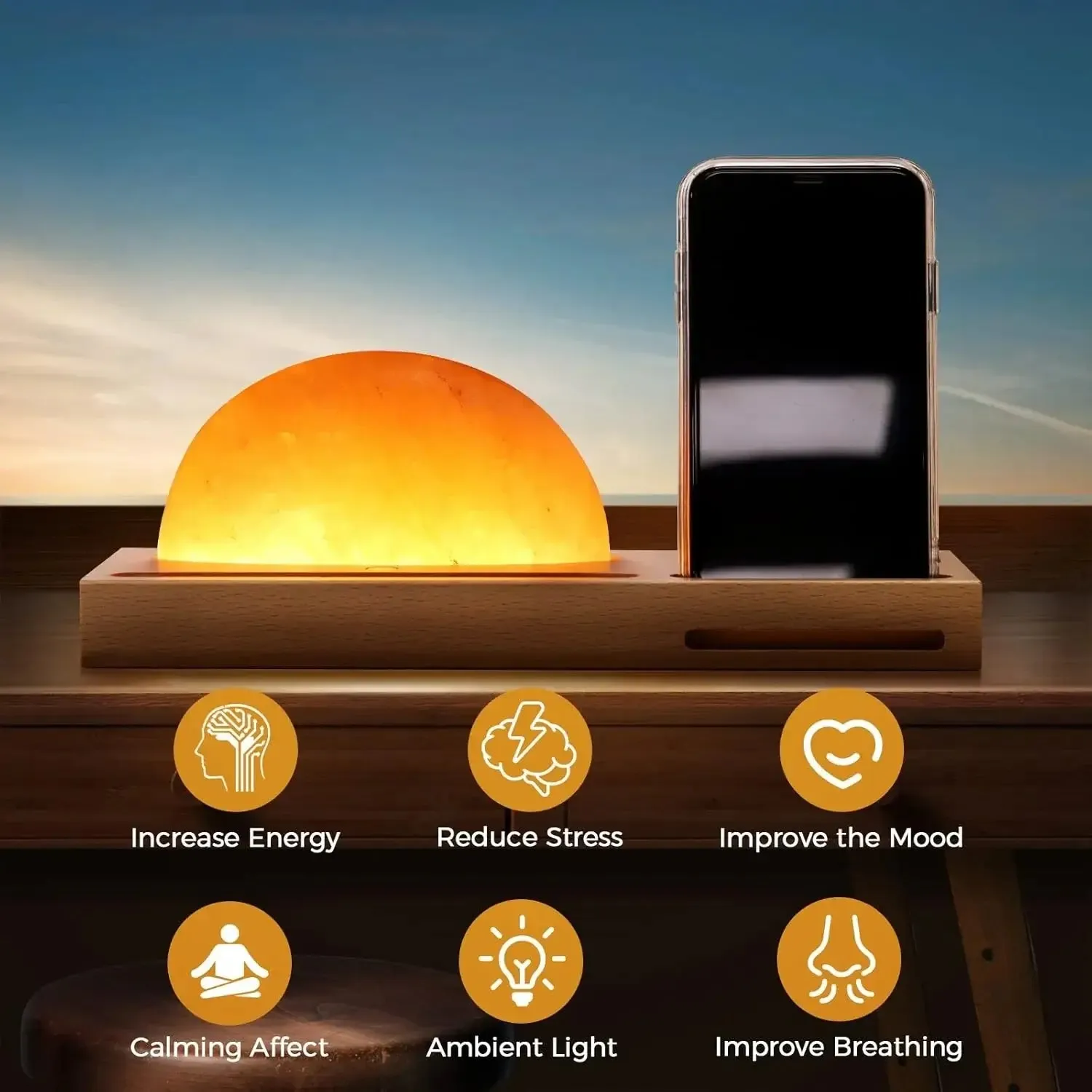 Himalayan LED Salt Lamp with Wireless Charging and Stand