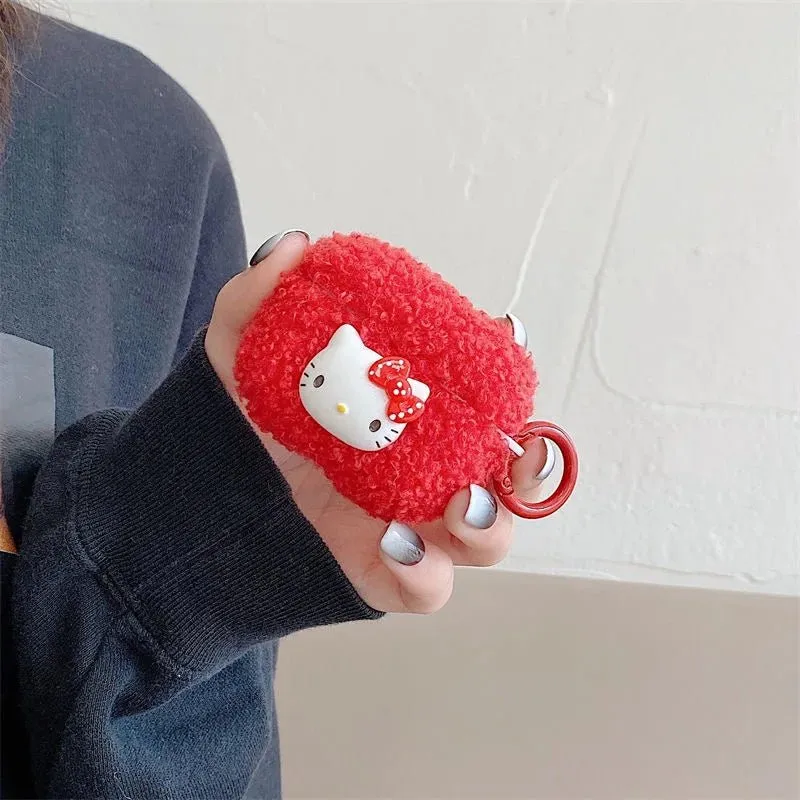 Kawaii Hello Kitty Red Plush AirPods Case