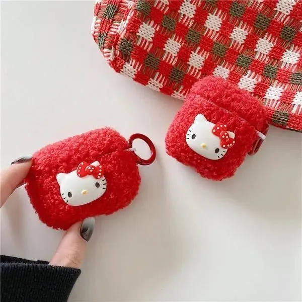 Kawaii Hello Kitty Red Plush AirPods Case