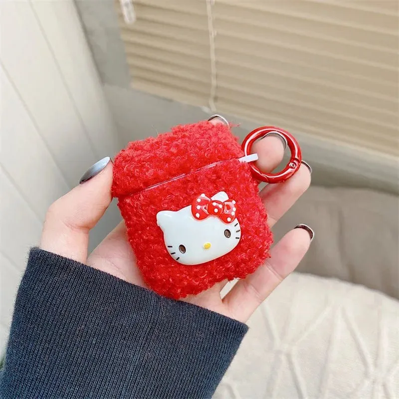 Kawaii Hello Kitty Red Plush AirPods Case