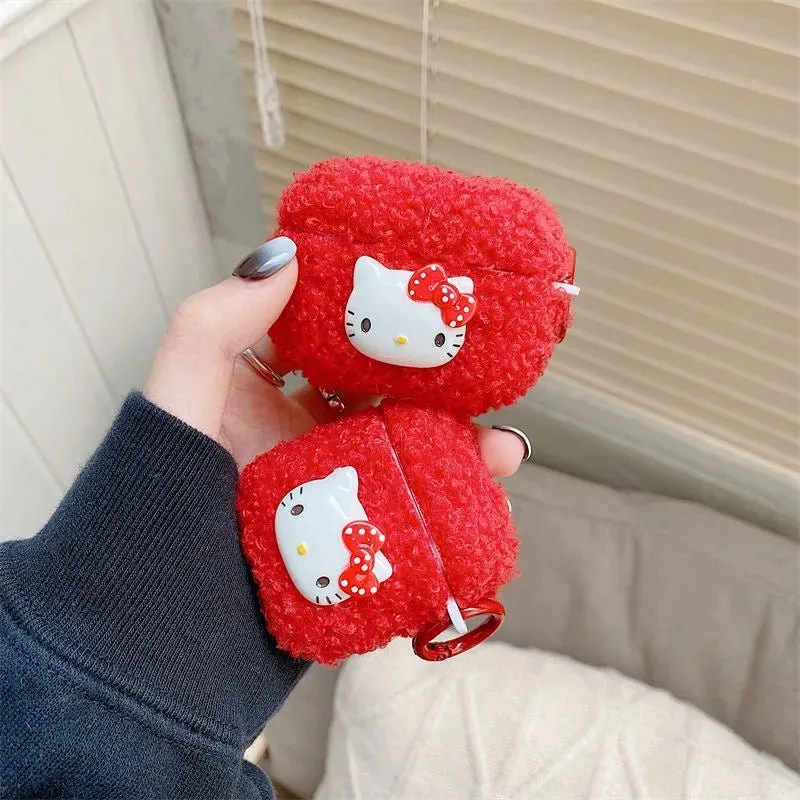 Kawaii Hello Kitty Red Plush AirPods Case