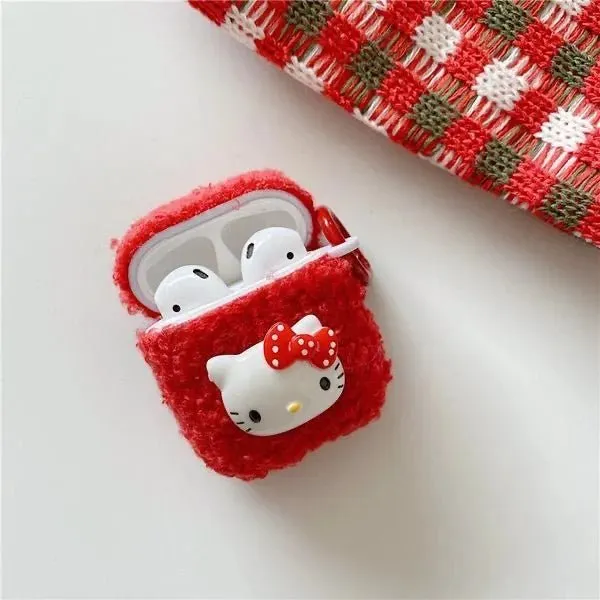 Kawaii Hello Kitty Red Plush AirPods Case
