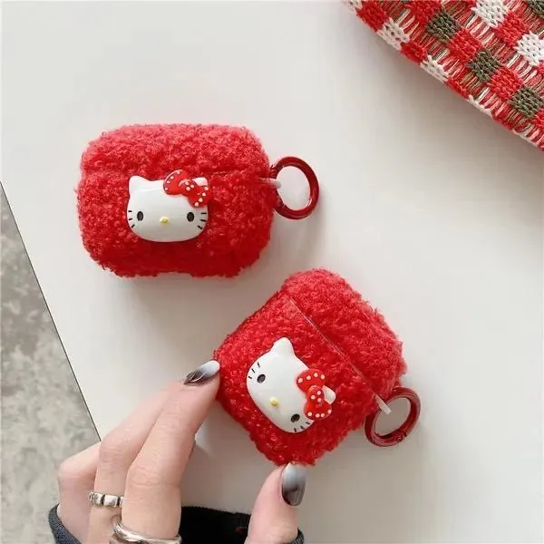 Kawaii Hello Kitty Red Plush AirPods Case