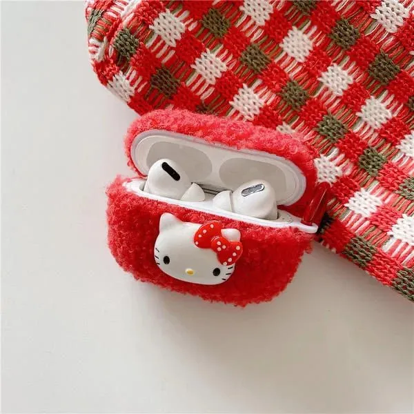 Kawaii Hello Kitty Red Plush AirPods Case