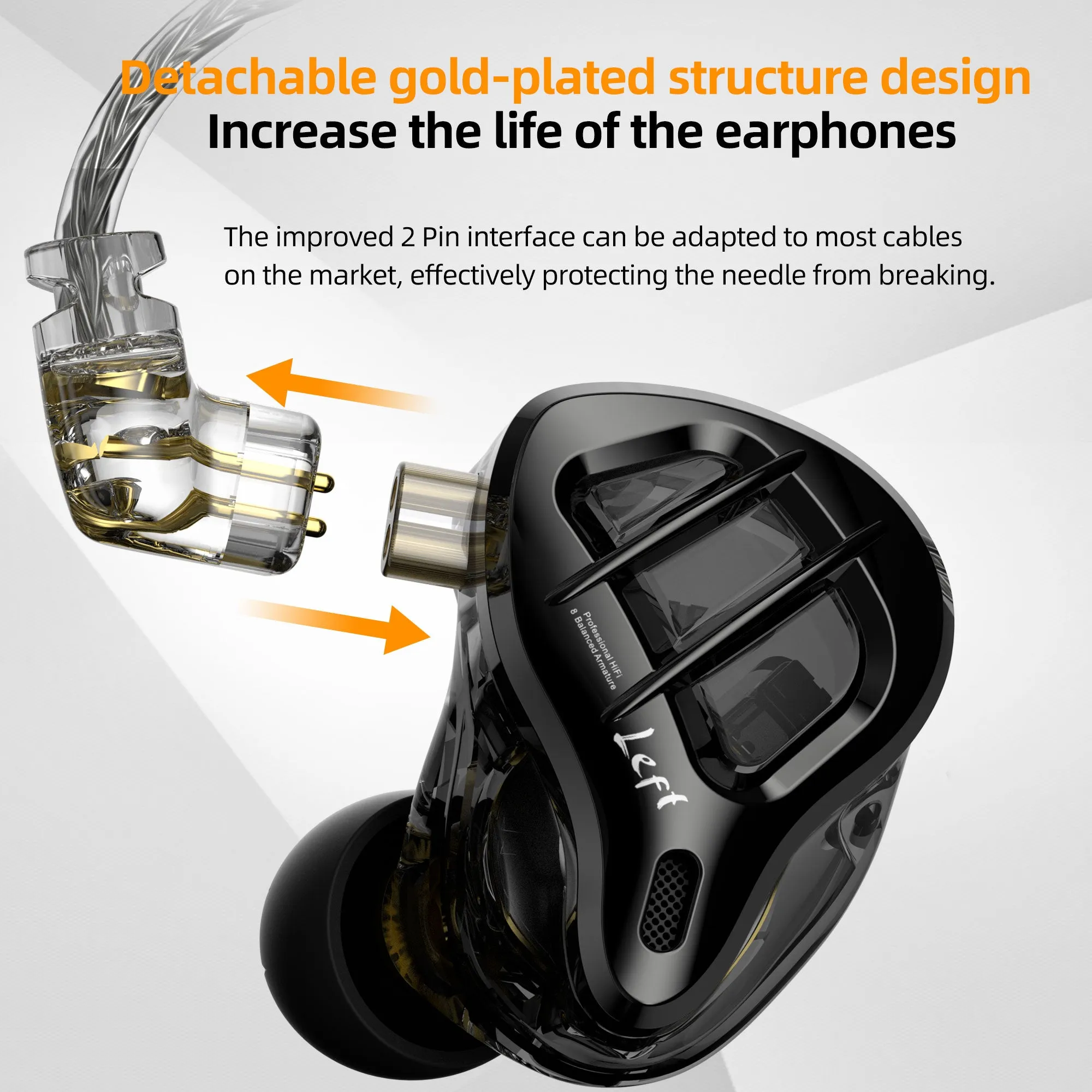 【KZ ZAR】 in-Ear Monitor Headphones 7BA 1DD Hybrid 8 Drivers Earbuds Stereo Sound HiFi Bass Noise Isolation Earphones Headphones for Professional Musicians