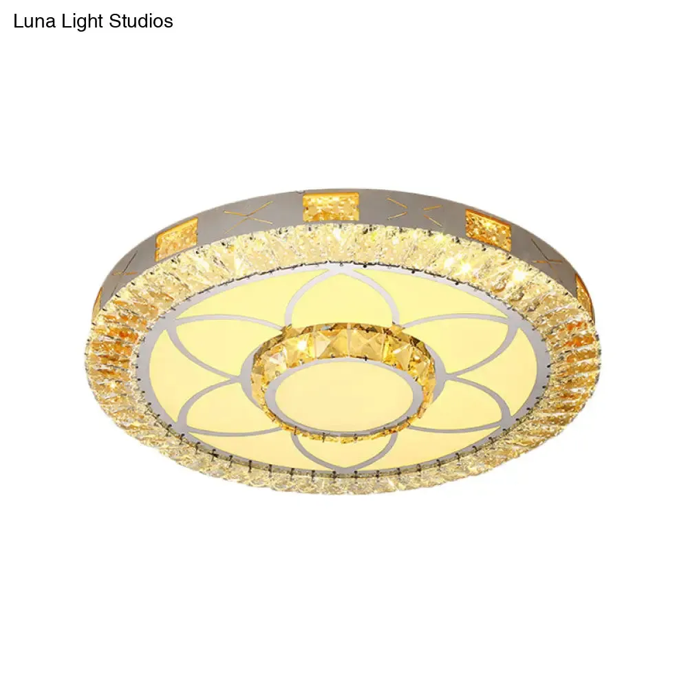 LED Crystal Ceiling Light Flush-Mount Fixture - Modern Chrome with Clear Inlaid Diamond/Flower/Star - Bedroom Lighting