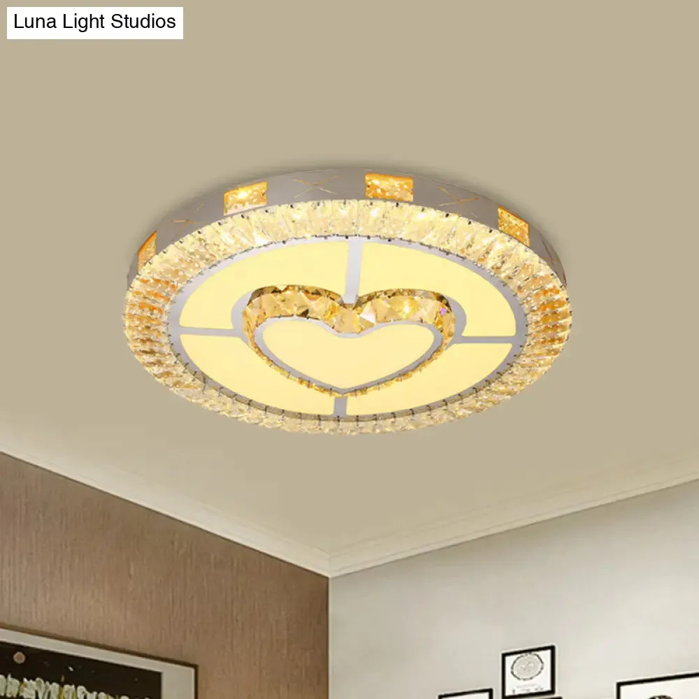 LED Crystal Ceiling Light Flush-Mount Fixture - Modern Chrome with Clear Inlaid Diamond/Flower/Star - Bedroom Lighting