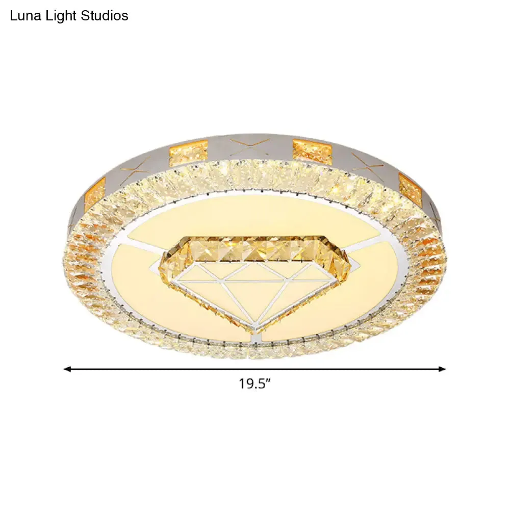 LED Crystal Ceiling Light Flush-Mount Fixture - Modern Chrome with Clear Inlaid Diamond/Flower/Star - Bedroom Lighting