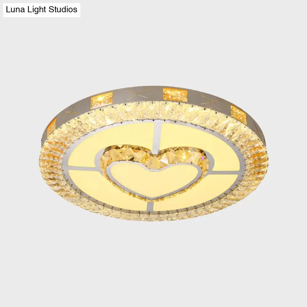 LED Crystal Ceiling Light Flush-Mount Fixture - Modern Chrome with Clear Inlaid Diamond/Flower/Star - Bedroom Lighting