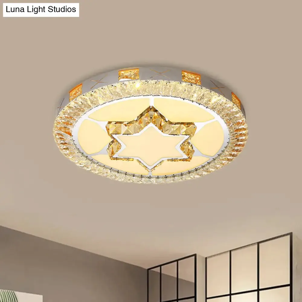 LED Crystal Ceiling Light Flush-Mount Fixture - Modern Chrome with Clear Inlaid Diamond/Flower/Star - Bedroom Lighting