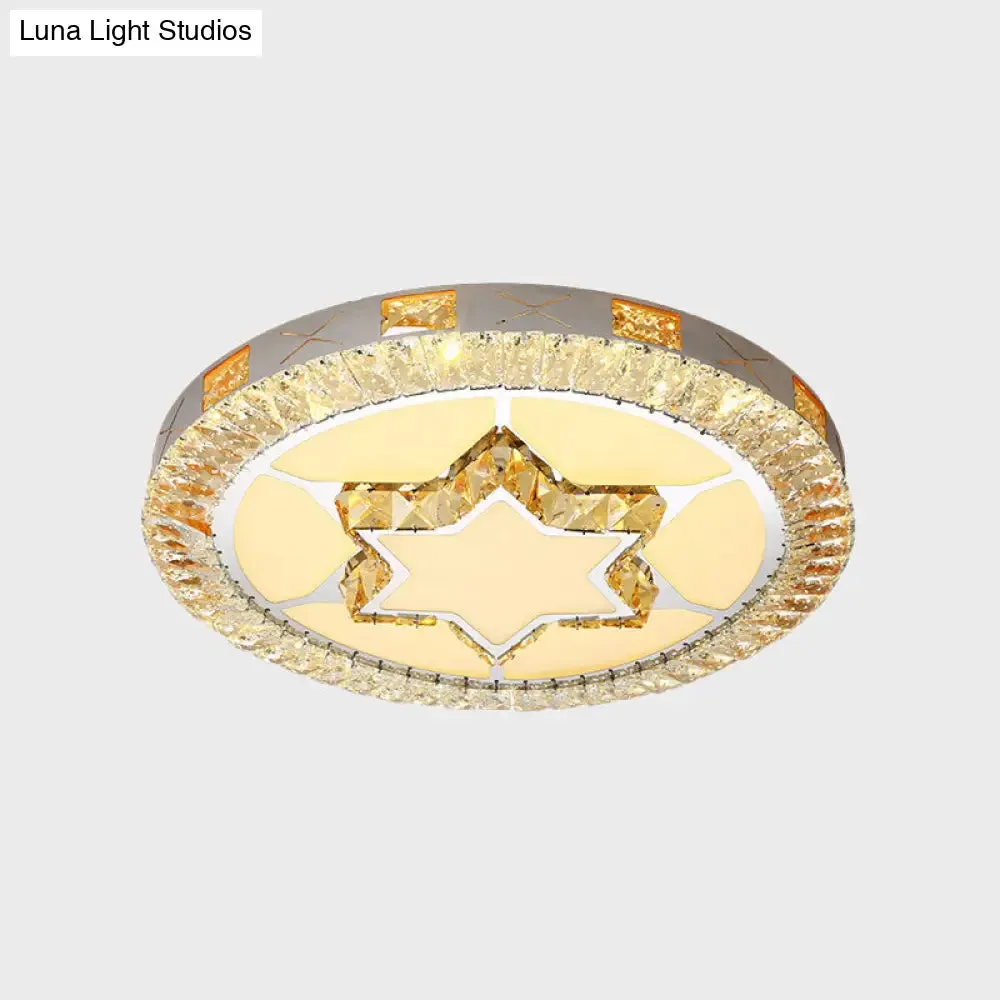LED Crystal Ceiling Light Flush-Mount Fixture - Modern Chrome with Clear Inlaid Diamond/Flower/Star - Bedroom Lighting