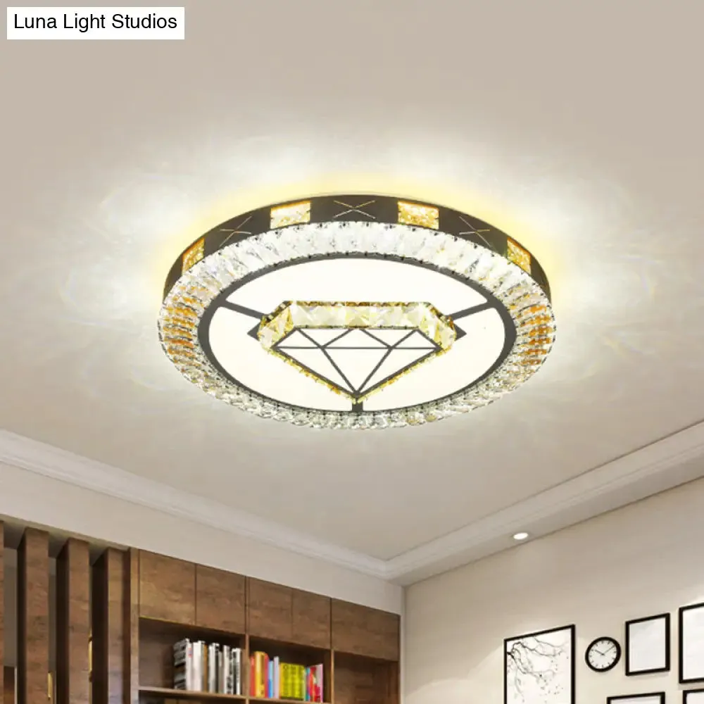 LED Crystal Ceiling Light Flush-Mount Fixture - Modern Chrome with Clear Inlaid Diamond/Flower/Star - Bedroom Lighting