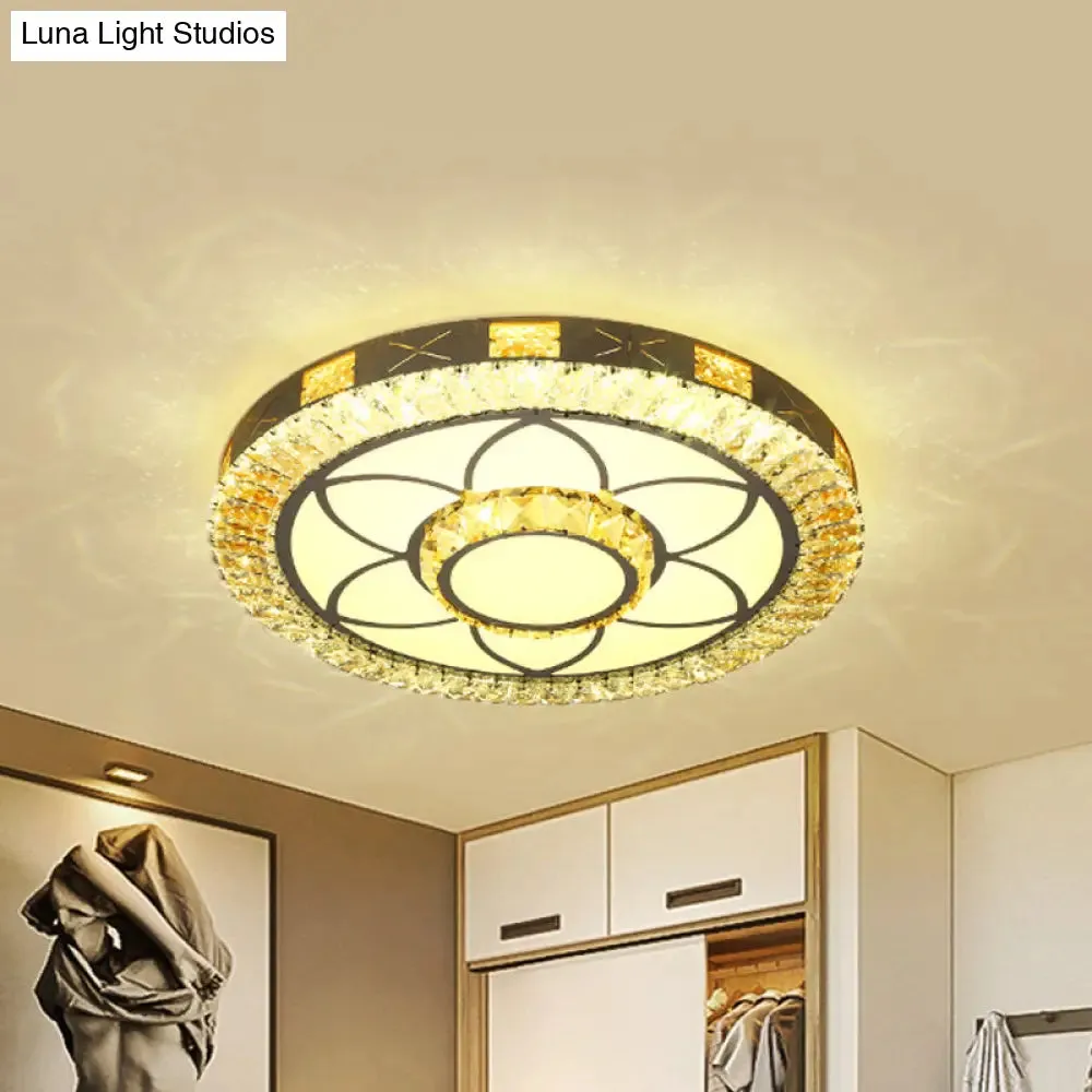 LED Crystal Ceiling Light Flush-Mount Fixture - Modern Chrome with Clear Inlaid Diamond/Flower/Star - Bedroom Lighting