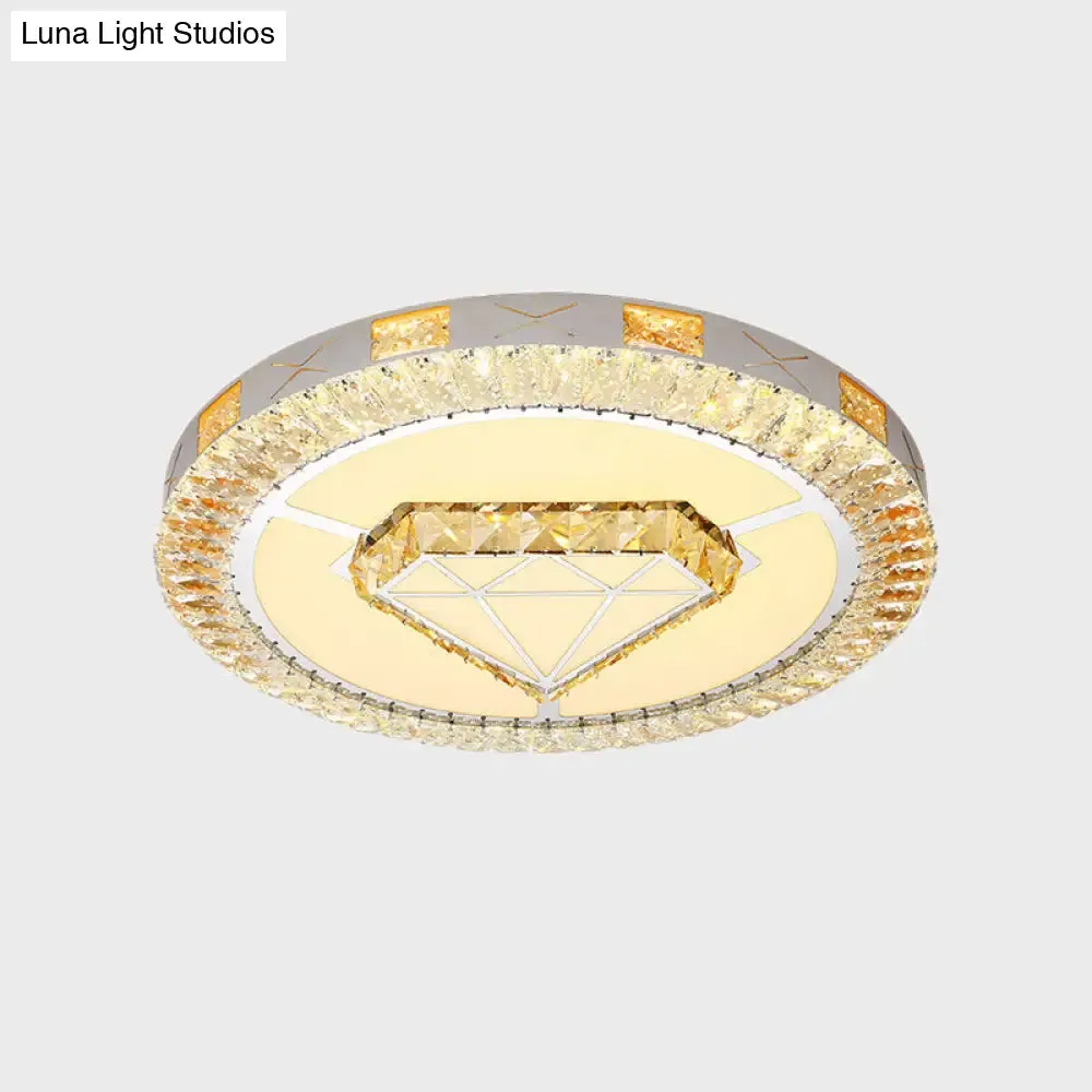 LED Crystal Ceiling Light Flush-Mount Fixture - Modern Chrome with Clear Inlaid Diamond/Flower/Star - Bedroom Lighting