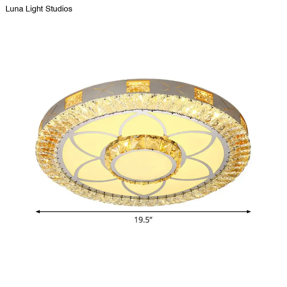 LED Crystal Ceiling Light Flush-Mount Fixture - Modern Chrome with Clear Inlaid Diamond/Flower/Star - Bedroom Lighting
