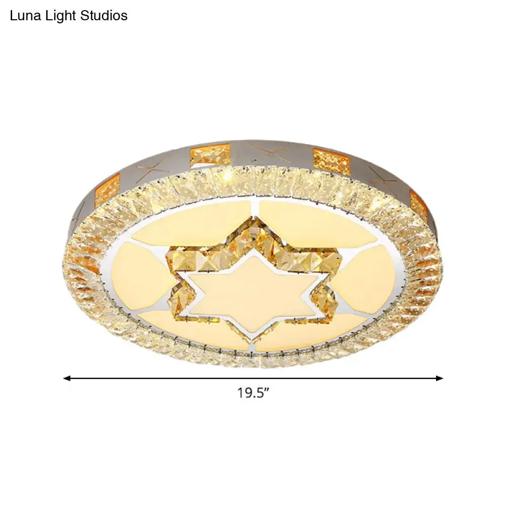LED Crystal Ceiling Light Flush-Mount Fixture - Modern Chrome with Clear Inlaid Diamond/Flower/Star - Bedroom Lighting