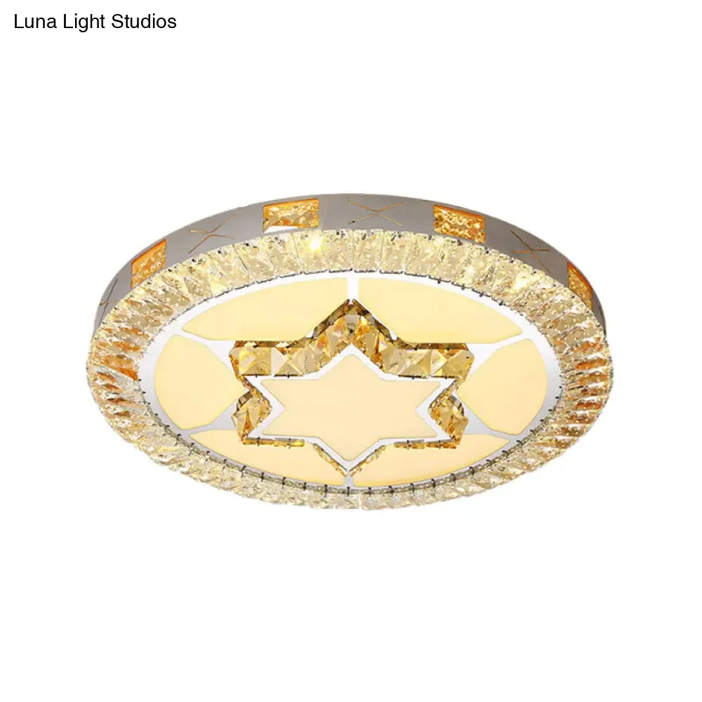 LED Crystal Ceiling Light Flush-Mount Fixture - Modern Chrome with Clear Inlaid Diamond/Flower/Star - Bedroom Lighting