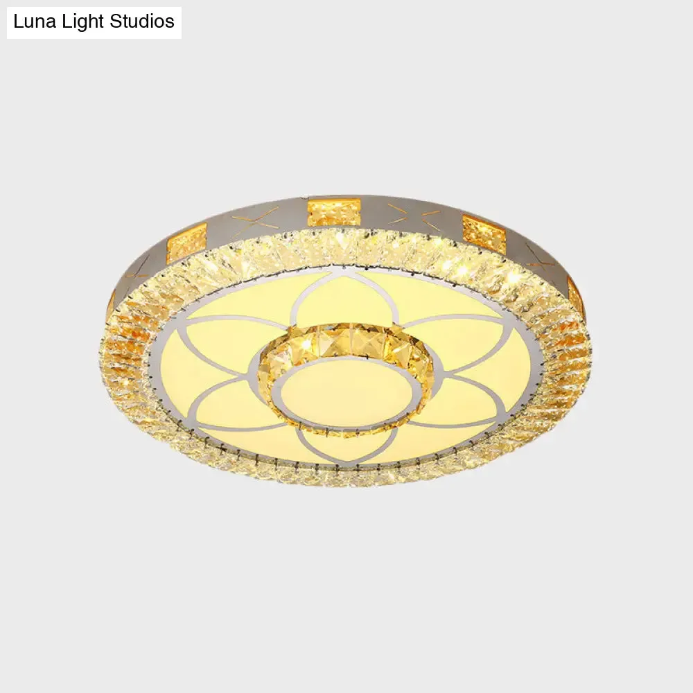 LED Crystal Ceiling Light Flush-Mount Fixture - Modern Chrome with Clear Inlaid Diamond/Flower/Star - Bedroom Lighting