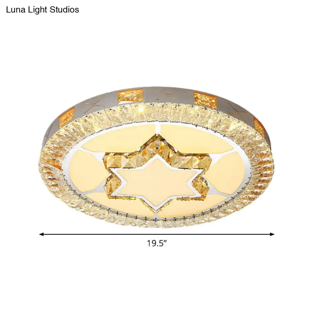 LED Crystal Ceiling Light Flush-Mount Fixture - Modern Chrome with Clear Inlaid Diamond/Flower/Star - Bedroom Lighting